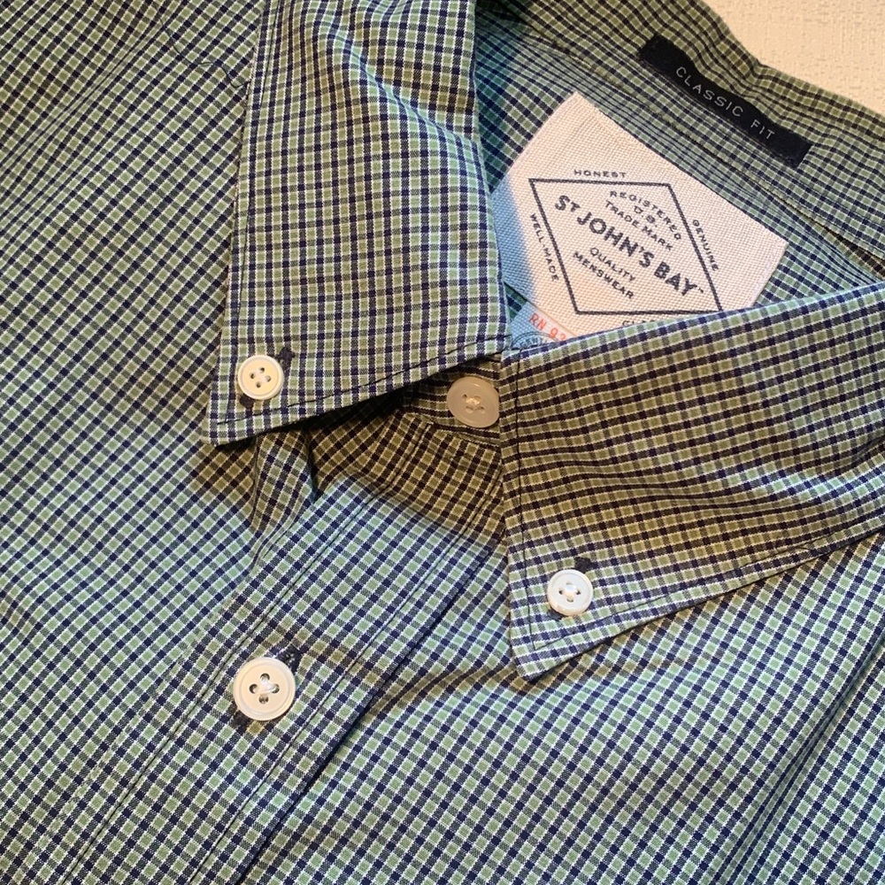 ST JOHNS BAY Men's Green Checkered Long Sleeve Shirt XXL